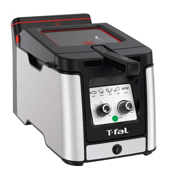 T-Fal Electrics Stainless Steel Deep Fryer with Basket 3.5 Liter Oil Capacity, 2.6 Pound Food Capacity 1800 Watts Easy Clean, Temp Control, Digital Timer, Oil Filtration, Dishwasher Safe Parts Silver