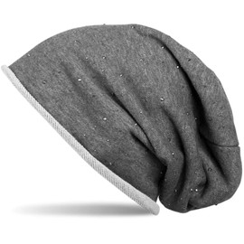 styleBREAKER classic beanie hat with rhinestone studs application, and rolled edge, warm, unisex 04024024, color:dark grey