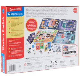 Clementoni - 55227 - Education - Mistery English - Juego Educativo Niños 6 Años, Educativo Inglés, con Tablero, Fichas Y Personajes, 3 Niveles De Dificultad, Juguete En Español, Made In Italy