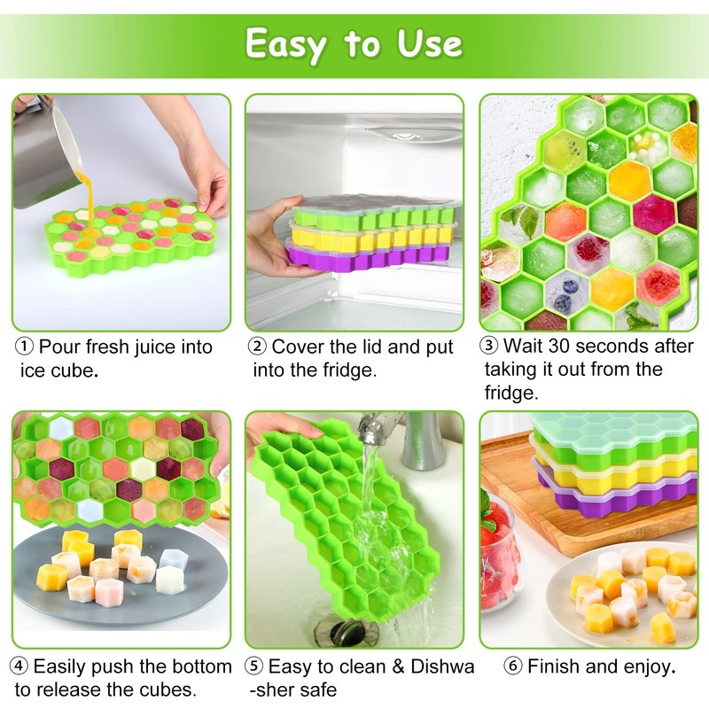 MOSOTECH Ice Cube Tray, Pack of 3, 37-Fold Ice Cube