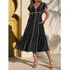 Wenrine Womens Summer V Neck Midi Dress Casual Ruffle Sleeve