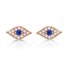 Diamond Treats Evil Eye Stud Earrings in 925 Sterling Silver, Silver, Yellow Gold or Rose Gold Evil Eye Earrings, Lucky Eye of Fatima Earrings for Women and Girls with Gift Box, Sterling Silver, Cubic