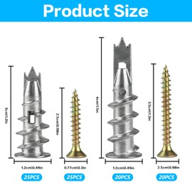 90 Pcs Heavy Duty Self Drilling Plasterboard Fixings, Plasterboard Wall Plugs and Screws, Metal Raw Plugs and Screws, Dry Wall Anchor Cavity Drywall Screws for Plaster Boarding Wooden Boards