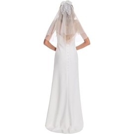 Veil Lace Bow Short Bridal Veil With Hair Clips Ribbon large bow, headband wedding party accessories Suitable For Women (White, One size)