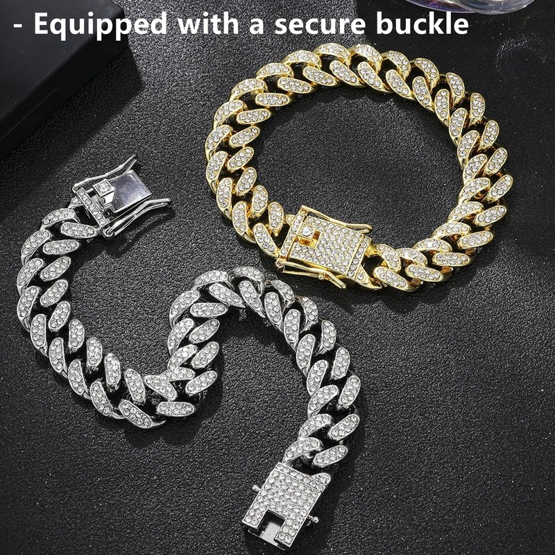 Cat Chain Collar with Diamond Rhinestones, 2PCS Cuban Link Pet