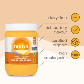 Nutiva Organic Coconut Oil with Non-Dairy Butter Flavor, 858 mL, Organic, Non-GMO, Vegan & Gluten-Free, Plant-Based Replacement for Butter