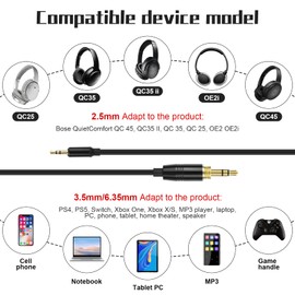 Koffmon Replacement Spring Relief Coiled Audio Cable Compatible with Bose 700 QuietComfort SE QC45 QC35II QC35 QC25 Noise Cancelling Headphones and JBL E45BT E55BT E65BTNC Bluetooth Earphone(Black)