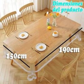 NATSUX Mantel de Transparente Protector de Mesa Impermeable/A Prueba de Aceite Mantel de Plástico Rectangular Transparente Adecuado para Interior y Exterior(Transparente -Lace,150 x 190 cm)