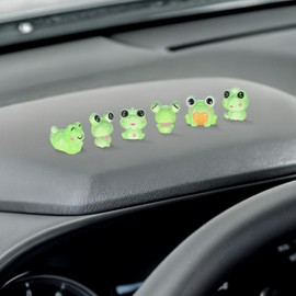 Tyqour 6 Pcs Luminous Frog Car Dashboard Decor Mini Fun Cute Frog Car Dash Decorations Rear View Mirror Ornament Interior Accessories for Home Office
