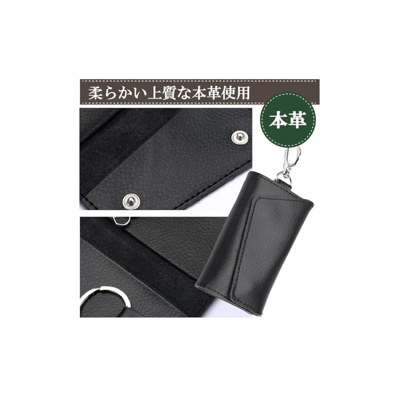KASSAI Genuine Leather Key Case, 6 Rows Ring, Trifold, Men's,