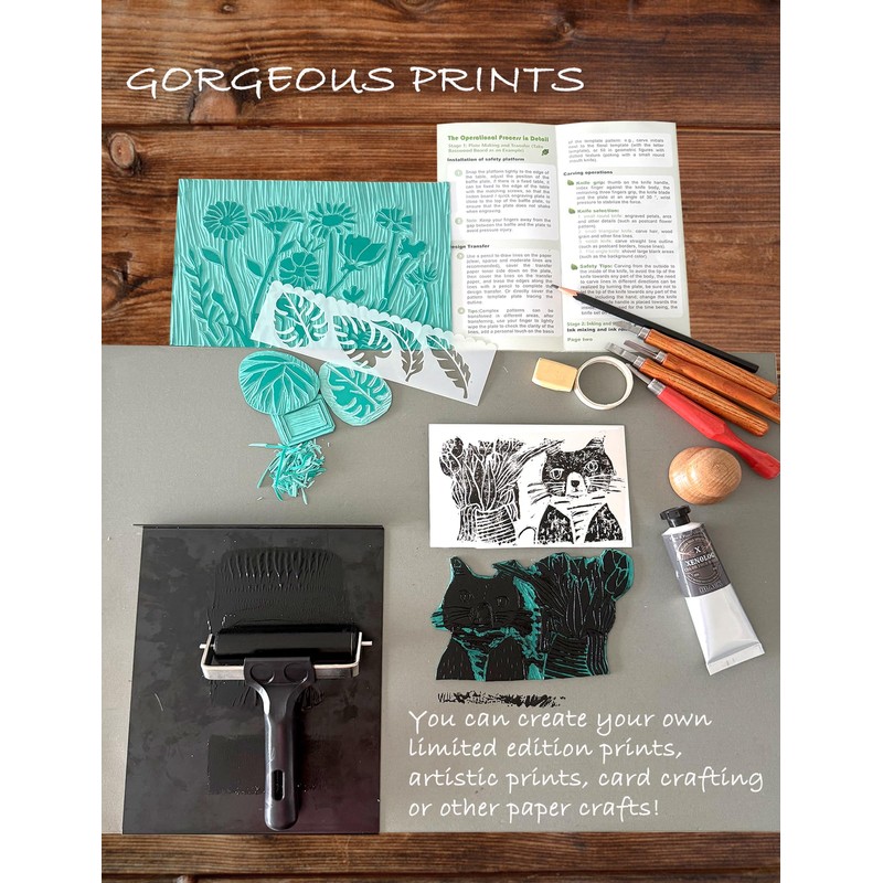 Xenolog Deluxe Block Printing kit - Premium lino Cutters, Linoleum