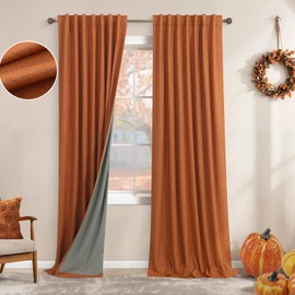 KOUFALL Burnt Orange Living Room Curtains 84 Inches Long,Fall Decorative Linen Window Blackout Curtains 84 Inch Length 2 Panels Set