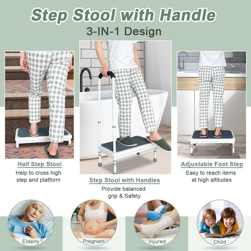 Medical Step Stool with Handle Elderly Adults Bed Steps for