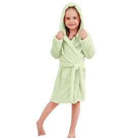 Umeyda Robe for Girls, Soft Thick Fleece Plush Cover up Hooded Spa Flannel Bathrobe for Toddler Little & Big Girls, Mint Green, US 7-8 Years, CN 140