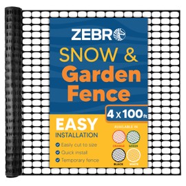 ZEBRO 4' x 100' Black Plastic Garden Fence Roll – Standard Duty Safety Netting for Snow, Poultry, Deer, Dogs – Reusable Outdoor Barrier for Yard, Landscaping, Animal Protection