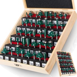 LEATBUY Router Bit Set 1/4-Inch Shank 43 PCS, Round Over Panel Cabinet Door Rail Stile Router Bits Sets, Woodworking Wood Cutter, Woodwork Carbide Groove Tongue Milling Tool (YT02)