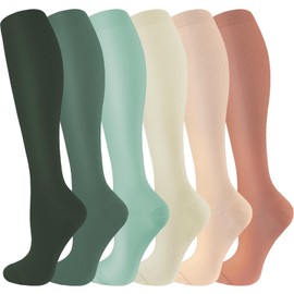 cerpite Compression Socks for Women & Men 6 Pairs Knee High Compression Socks 20-30 mmhg Best for Running,Nurse,Travel, Assorted - 24, L-XL