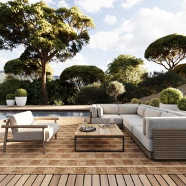 Nuloom Jellica Striped 4' x 6' Indoor/Outdoor Area Rug for Living Room Patio Deck Front Porch, Light Brown