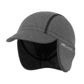 MELASA Winter Fleece Cycling Cap, Ear Warmers Skull Cap Helmet Liner with Sun Visor, Bike Hat Running Beanie for Men Women Gray