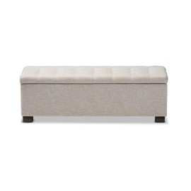 BOWERY HILL Contemporary Solid Wood Storage Bench in Beige Finish