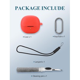 Case for QCY MeloBuds Pro/HT08A Aadptive Hybrid Active Noise Cancelling Earbuds, Soft Silicone Protective Portable Scratch Shock Resistant Hard Shell with Cleaner Kit & Carabiner & Lanyard,Red