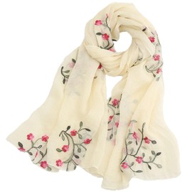 Tapp Collections Embroidery Chiffon Scarf Wrap Shawl Lightweight Scarf for Women Fashion Summer Fall Scarf, Beige, 29.5" W x 70.9" L