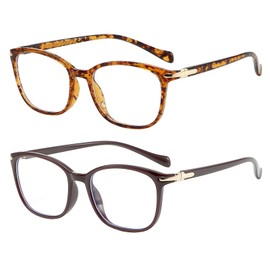 FANNYGO 2 Pack Blue Light Blocking Glasses For Women/Men Computer Glasses Blue Light Blocking Glasses with Clear Lens (Tawny design+Dark brown)