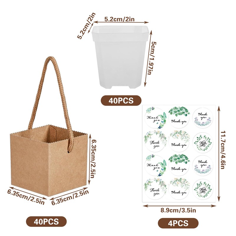20 Set Mini Succulent Pot and Kraft Paper Bag, Waterproof