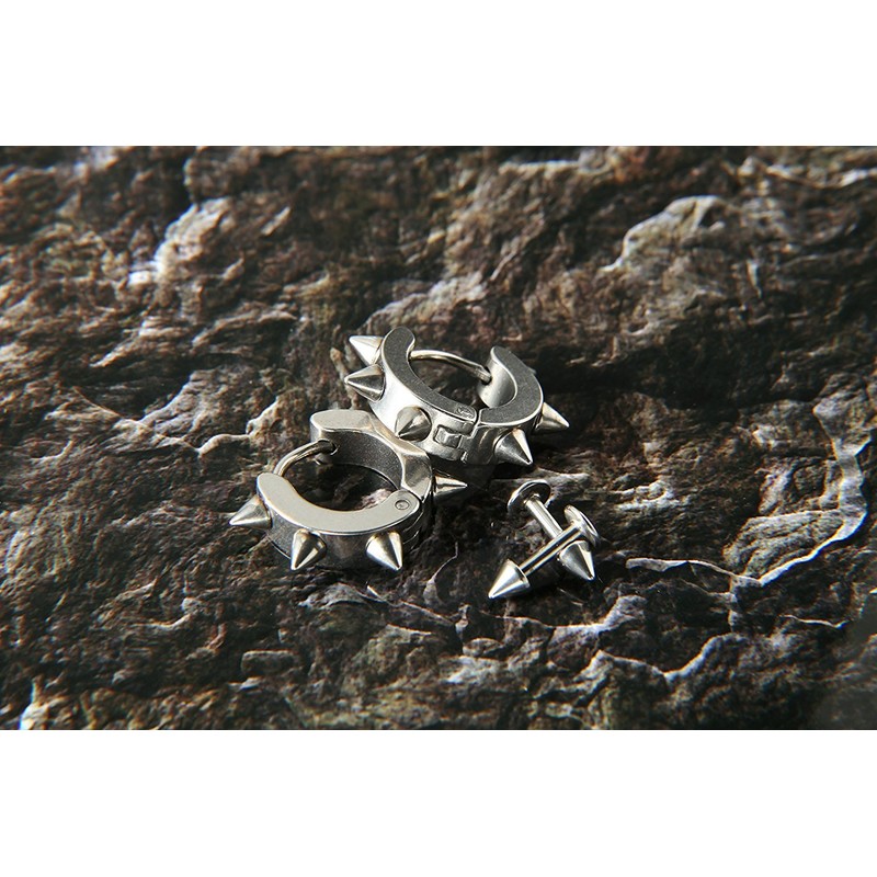 Punk Rock Spike Titanium Earrings, 2 Types, Set for Women,