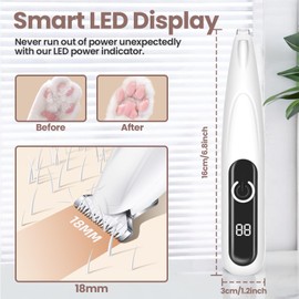 Nyywth Dog Paw Trimmer with LED Display, 35dB Low Noise Cordless Hair Trimmer with LED Light, Waterproof Dog Grooming Kit for Paws, Ears, Face, Rump