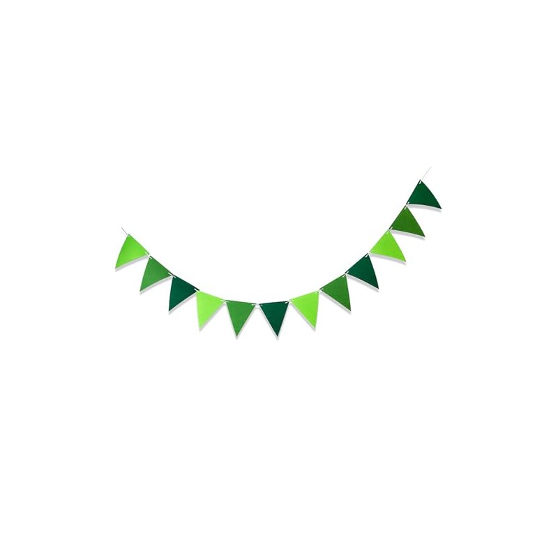 Green triangular flag banner.Green tied garlands.12 triangular flags per banner,felt