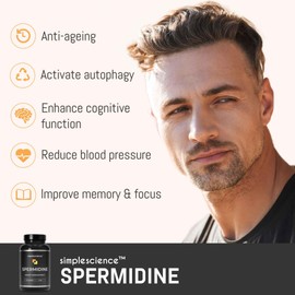 Simple Science Ultra Pure SPERMIDINE | 60 Servings | 99% Pure Spermidine Content | 5mg per Capsule | Anti-ageing & Longevity Supplement | Lab Tested | 100% Natural and Non-GMO