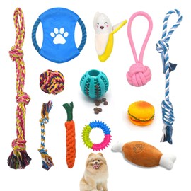 12 Packs of Tough Dog Toy Set,Puppy Teething Toy Dog Chew Rope Puppy Ball Interactive Toy to Relieve Boredom and Stress, Durable Puppy Chew Rope Toy