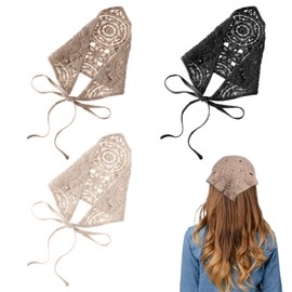 YBEATY 3 PCS Crochet Head Scarf Floral Crochet Hollow Hair Bandana Boho Vintage Kerchief Knitted Hair Scarf Triangle Head Kerchief Print Chiffon Knitted Hair Bandana Headbands for Women Styling Decor
