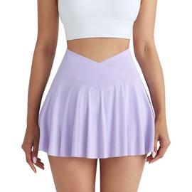 Women Tennis Golf Skirt with Pockets - High Waisted Crossover Golf Pleated Athletic Workout Dress Running Skort(AMZ70,Purple,S)