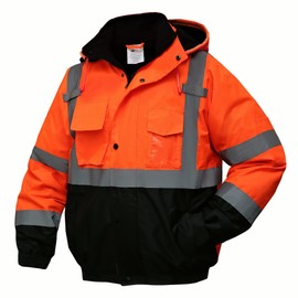 SKSAFETY High Visibility Reflective Jackets for Men, Waterproof Class 3 Safety Jacket with Pockets, Hi Vis Orange Coats with Black Bottom, Mens Work Construction Coats for Cold Weather,5XL, 1 Pack