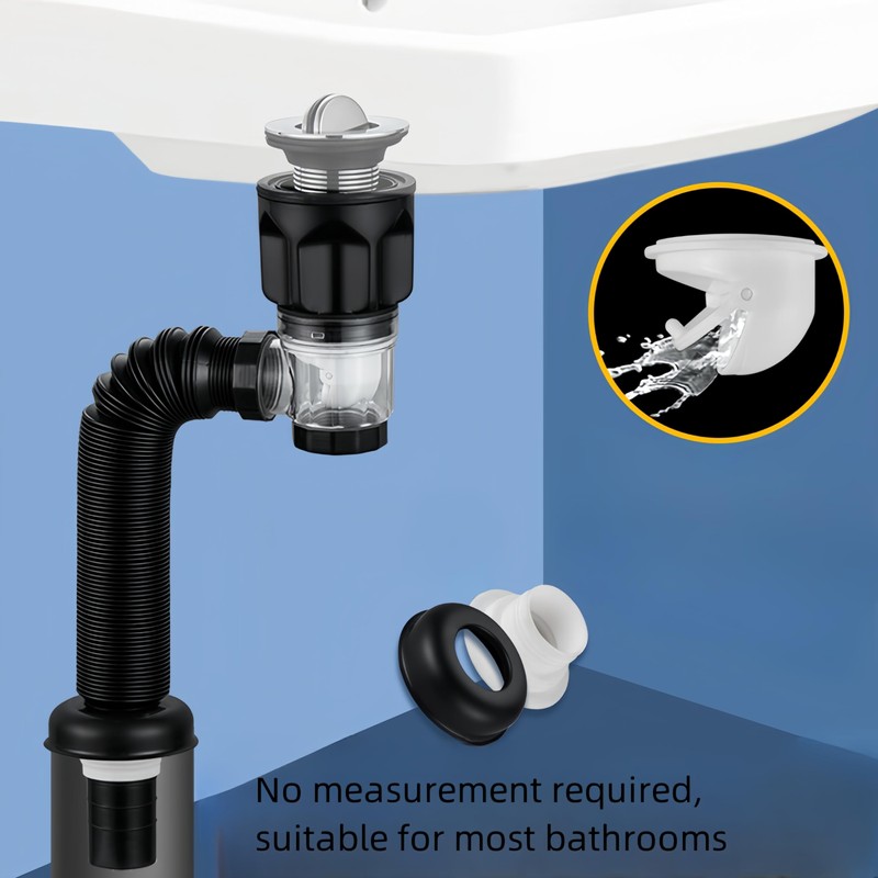 Bathroom Sink Drain Kit with Flexible Expandable P-Trap Sink Drain