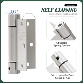 Self Closing Hinge 3.5 Inch Brushed Satin Nickel Auto Closer Door Hinges 3 ½"x 3 ½" Adjustable 3 1/2 Inch Spring Hinges Square Corner for Commercial Grade Auto Self-Closing UL Listed, 2 Pack