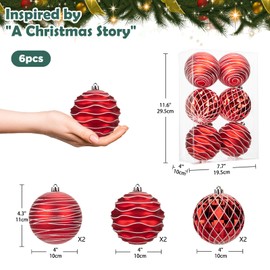 Hollyone 10CM Large Christmas Baubles, 6PCS Red & White Baubles for Christmas Tree Decorations, Giant Xmas Balls Christmas Hanging Ornaments for Wedding Party Tree Decor