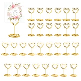 JRYGAC Pack of 30 Gold Place Card Holders, Photo Holder, Card Stand, Menu Card Holder, Photo Holder with Clips, Memo Holder, Place Card Holder for Weddings, Banquets, Parties (Heart Shape)