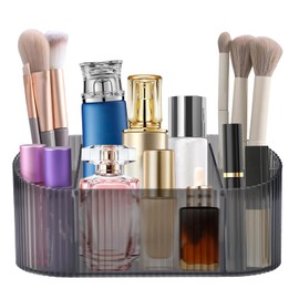 WhizNook Make Up Organiser with 5 Compartments, Make Up Cosmetic Organiser, Cosmetic Brush Storage, Acrylic Cosmetic Storage with Large Capacity, for Lipstick and Skincare (Grey)