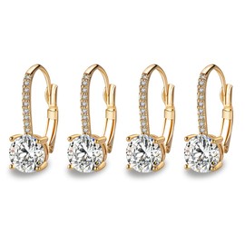 Ladies 1 Carat Diamond Pendant Earrings 18K Gold Plated Cubic Zirconia Hanging Lever Bridal Earrings and Women's Fashion Jewelry