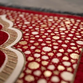 Modefa Turkish Islamic Prayer Rug - Multiperson Prayer with Imam Spot, Janamaz Sajada for Family or & Group Praying Mat - Chenille Embroidered Selcuk Star Islamic Pattern (4 Person) (Red)