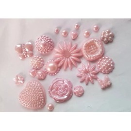 Crystals and Gems CraftbuddyUS 75 pcs Acrylic PINK Flatback MIXED Flowers Pearl Bead Assortment