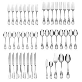 Oneida Silverware Set For 8, Voss 45-Piece Everyday Flatware Set with Serving Utensils, Service For 8, 18/0 Stainless Steel, Mirror Finish, Dishwasher Safe, Knives Spoons and Forks (Silver, 45 Pieces)