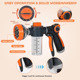 Upgrade Dog Washing Hose Attachment, 8 Way Spray Pattern Garden Hose Nozzle with Soap Dispenser, Dog Wash Supplies with 2 type Dog Bath Brush, Dog Comb and Toothbursh, Car Washing Mitt(with hand)