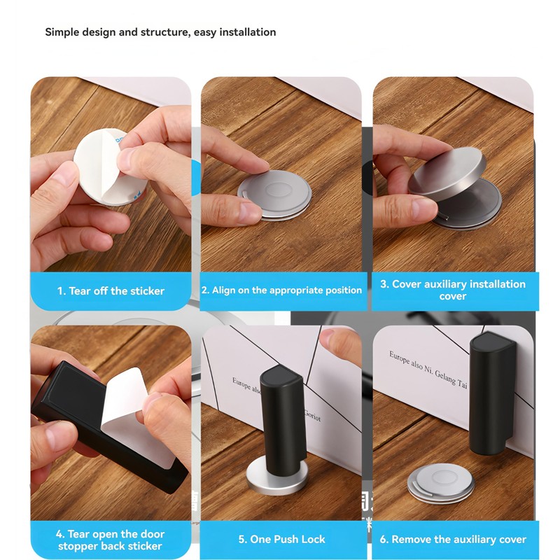 Magnetic Door Stoppers 2 Pack, No Drilling Strong Adhesive Door