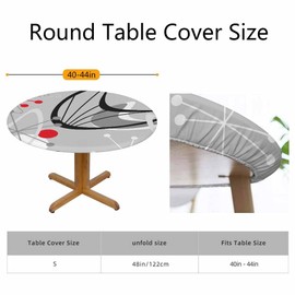 Guxxuil Atomic Pattern Round Fitted Tablecloth Mid Century Modern Lines Stripes Dots Red Grey Elastic Edge Tablecloth Waterproof Oilcloth Table Cover for 40"-44"