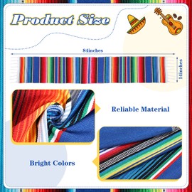 24 Pcs Mexican Serape Table Runner Handwoven Fringe Cotton Serape Blanket Table Runners, Colorful Mexican Stripe Table Runner for Mexican Party Decorations Fiesta Party, 14 x 84 Inches (Royalblue)