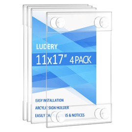 Ludery Acrylic Window Sign Holder 11x17 with 4 Suction Cups,Clear Acrylic Frames Glass Window Wall Mount,Advertising Signage Sign Holder for Mall, Office, Home, Store, Restaurant (4 Pack)